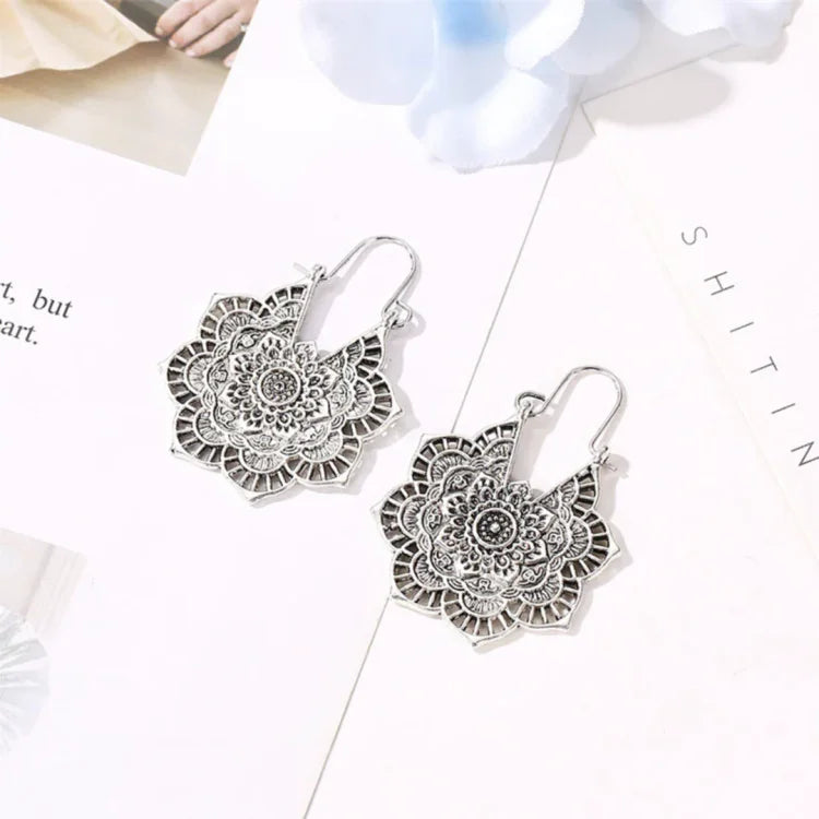 Lotus-Mandala-Ohrringe | Hypoallergen Silber Vergoldet Stilvoll Einzigartig-Vintage Silber-Luzern Mode