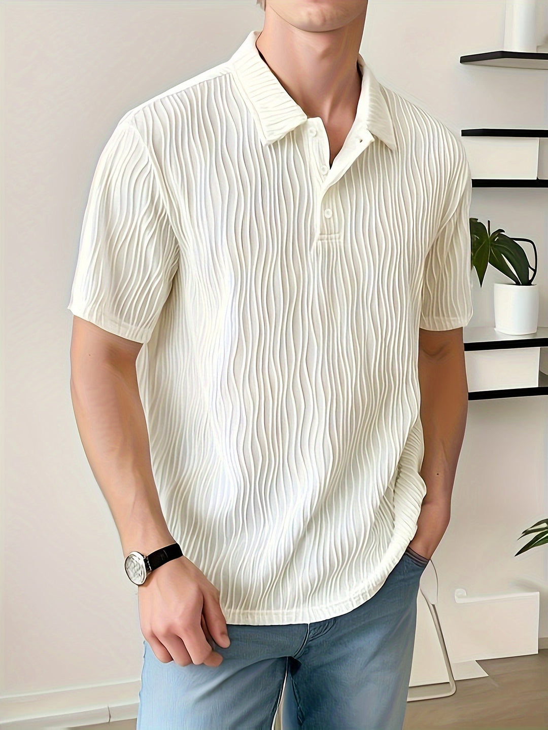 Herren Polohemd mit Strukturmuster für Freizeit und Büro-Luzern Mode