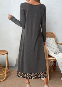 Langes Damenkleid mit Leopardenmuster und Langarm-Design-Luzern Mode
