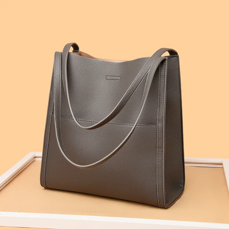 Luxuriöse Damen Lederhandtasche - Elegante Schultertasche-Grau-Luzern Mode