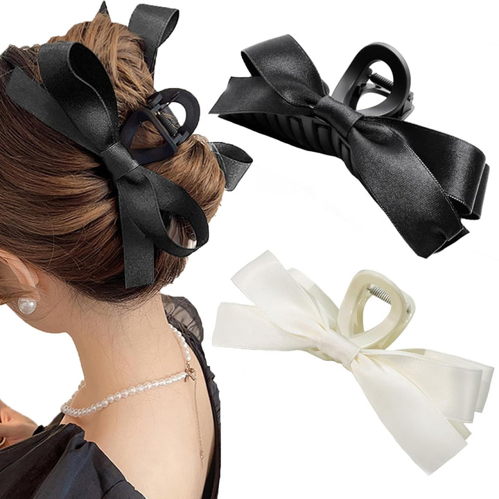 Haarspangen Set mit Schleifen für Damen - 4 Stück-1 Stück Schwarz + 1 Stück Weiß-Luzern Mode