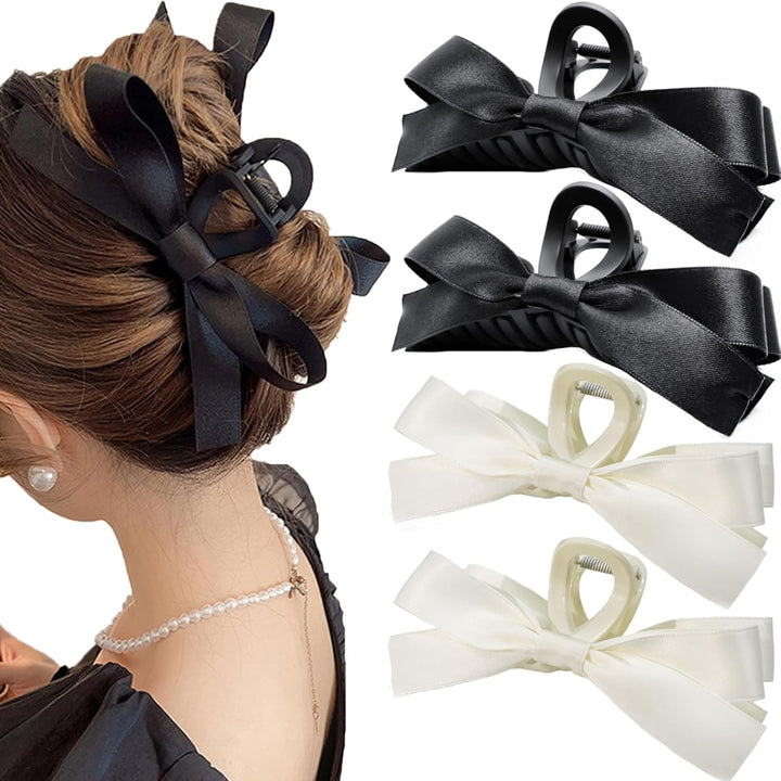Haarspangen Set mit Schleifen für Damen - 4 Stück-2 Stück Schwarz + 2 Stück Weiß-Luzern Mode