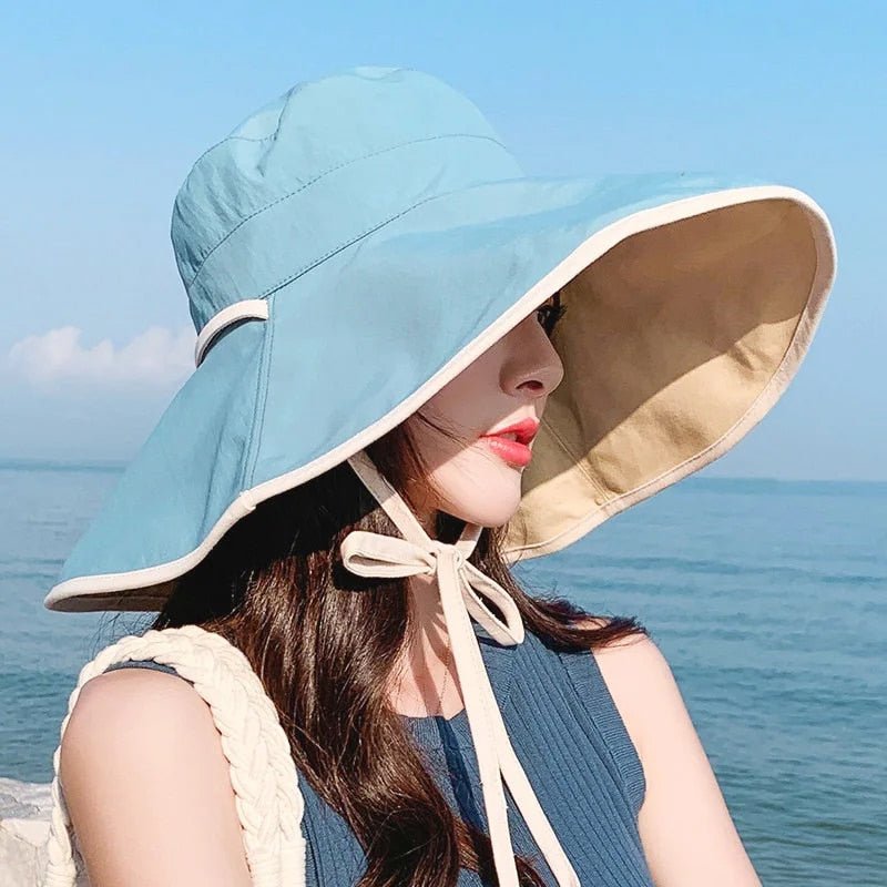 Sonnenhut Damen Sommer | UV-Schutz | Faltbar | Leicht | Breite Krempe Baumwolle-Blau-Luzern Mode