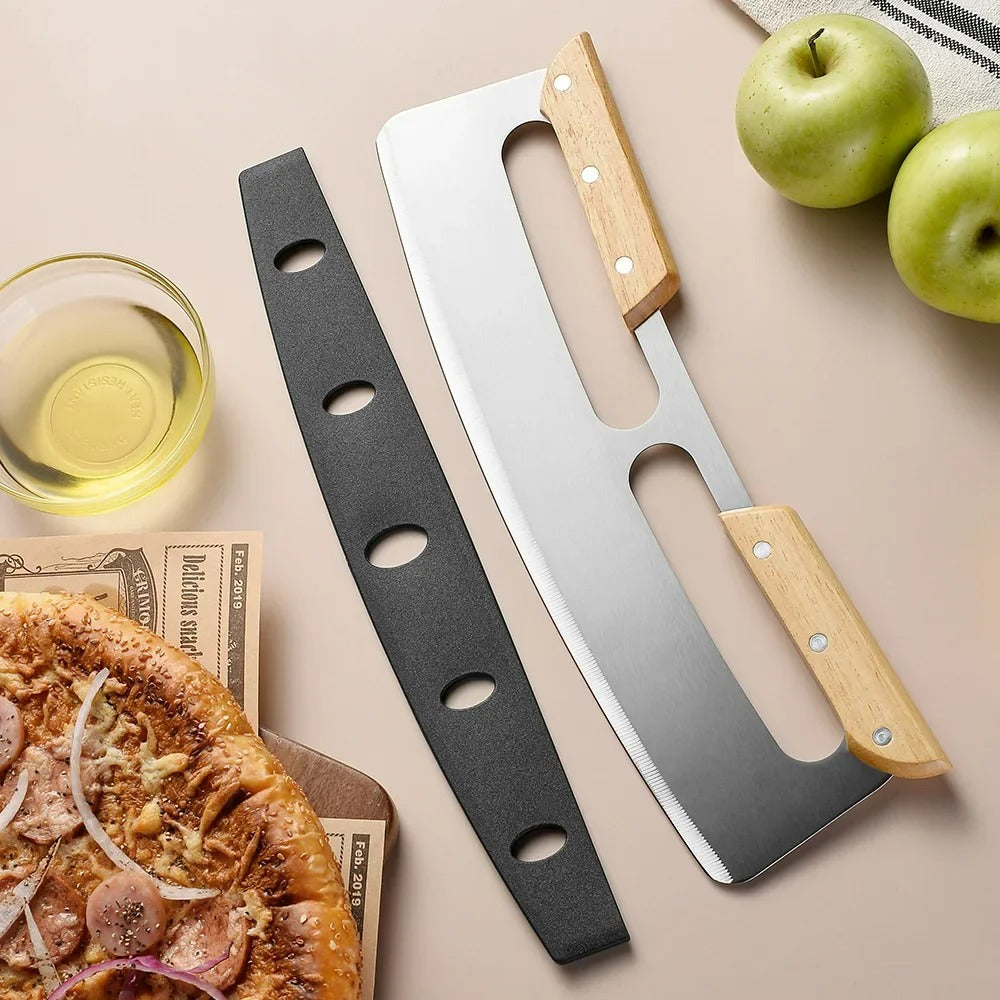 Pizzaschneider | Groß | Holzgriff | 35 cm | Spülmaschinenfest | Edelstahl-Doppelte Handgriffe-Luzern Mode