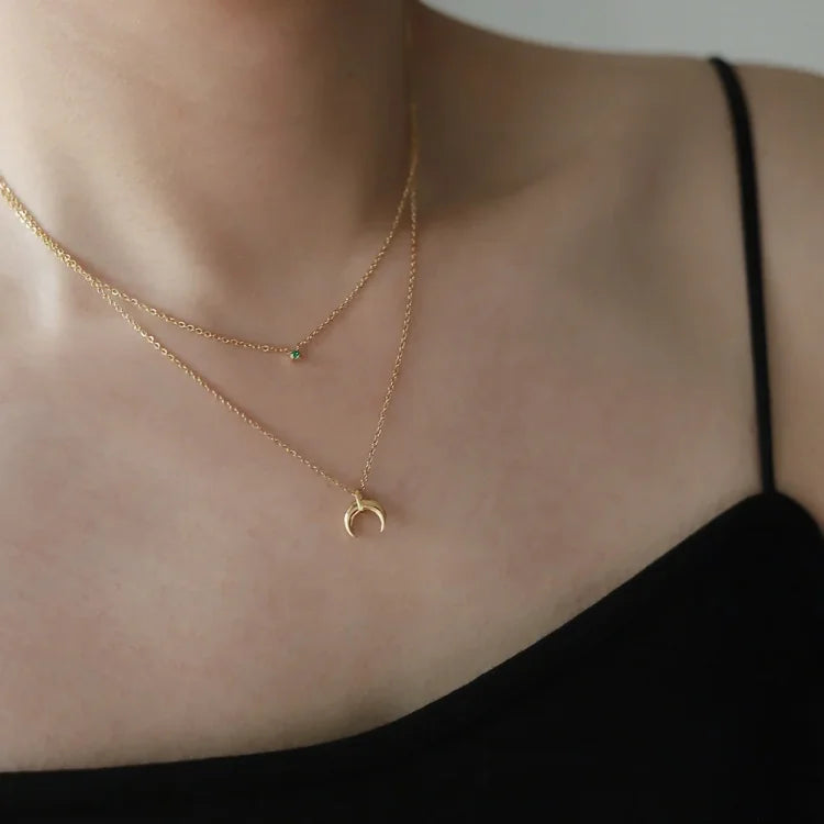 Goldene Kette | Damen Mond Grüner Diamant Stilvoll Einzigartig Langlebig-Luzern Mode