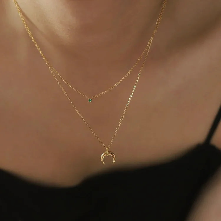 Goldene Kette | Damen Mond Grüner Diamant Stilvoll Einzigartig Langlebig-Luzern Mode