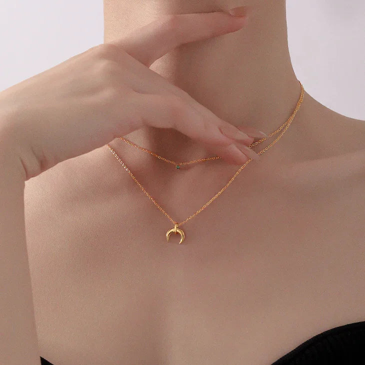 Goldene Kette | Damen Mond Grüner Diamant Stilvoll Einzigartig Langlebig-Luzern Mode