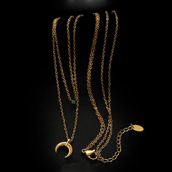 Goldene Kette | Damen Mond Grüner Diamant Stilvoll Einzigartig Langlebig-Luzern Mode