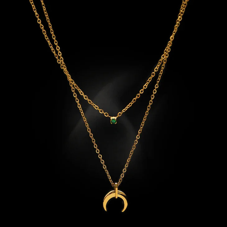 Goldene Kette | Damen Mond Grüner Diamant Stilvoll Einzigartig Langlebig-Luzern Mode