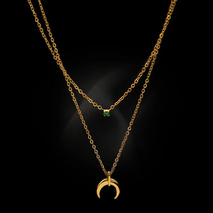 Goldene Kette | Damen Mond Grüner Diamant Stilvoll Einzigartig Langlebig-Luzern Mode