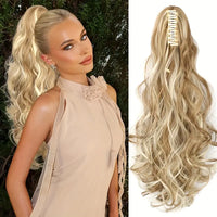 Haarverlängerung | Paardenstaart | 55 CM | Synthetisch | Volume | Instant-Gewellt-Blond-Luzern Mode