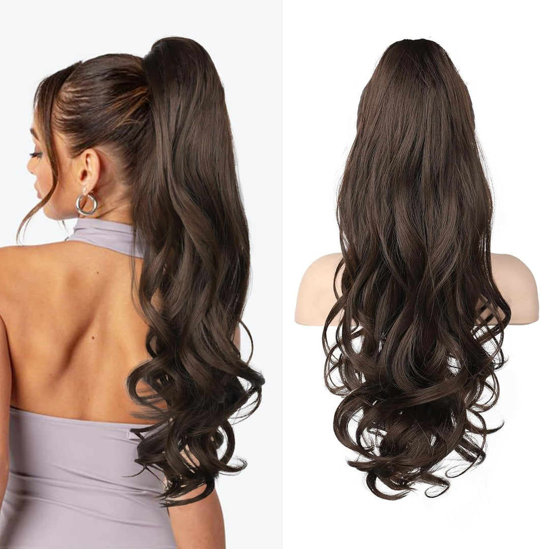Haarverlängerung | Paardenstaart | 55 CM | Synthetisch | Volume | Instant-Gewellt-Bruin-Luzern Mode