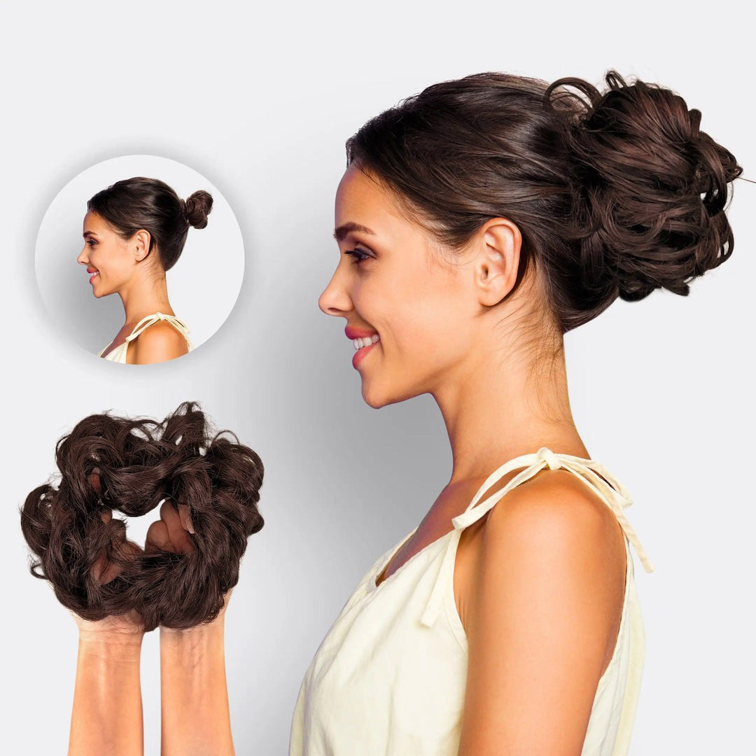 Haarverlängerung Scrunchie | Schnell | Einfach | Synthetisch | Weich-Donkerbruin-Luzern Mode