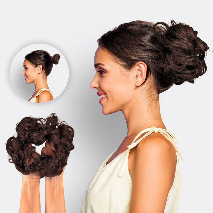 Haarverlängerung Scrunchie | Schnell | Einfach | Synthetisch | Weich-Donkerbruin-Luzern Mode