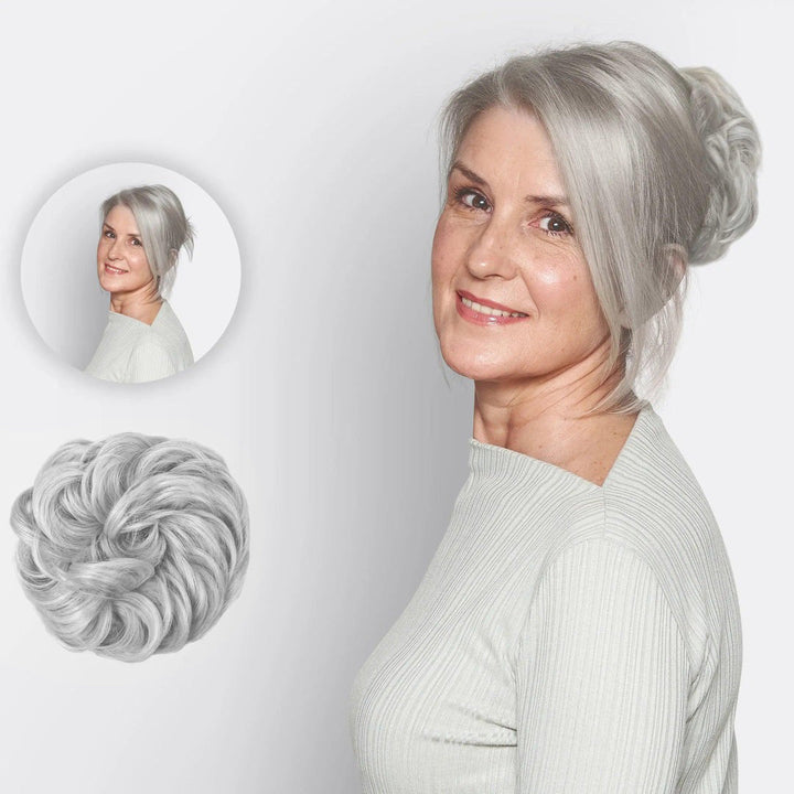 Haarverlängerung Scrunchie | Schnell | Einfach | Synthetisch | Weich-Hellgrau-Luzern Mode