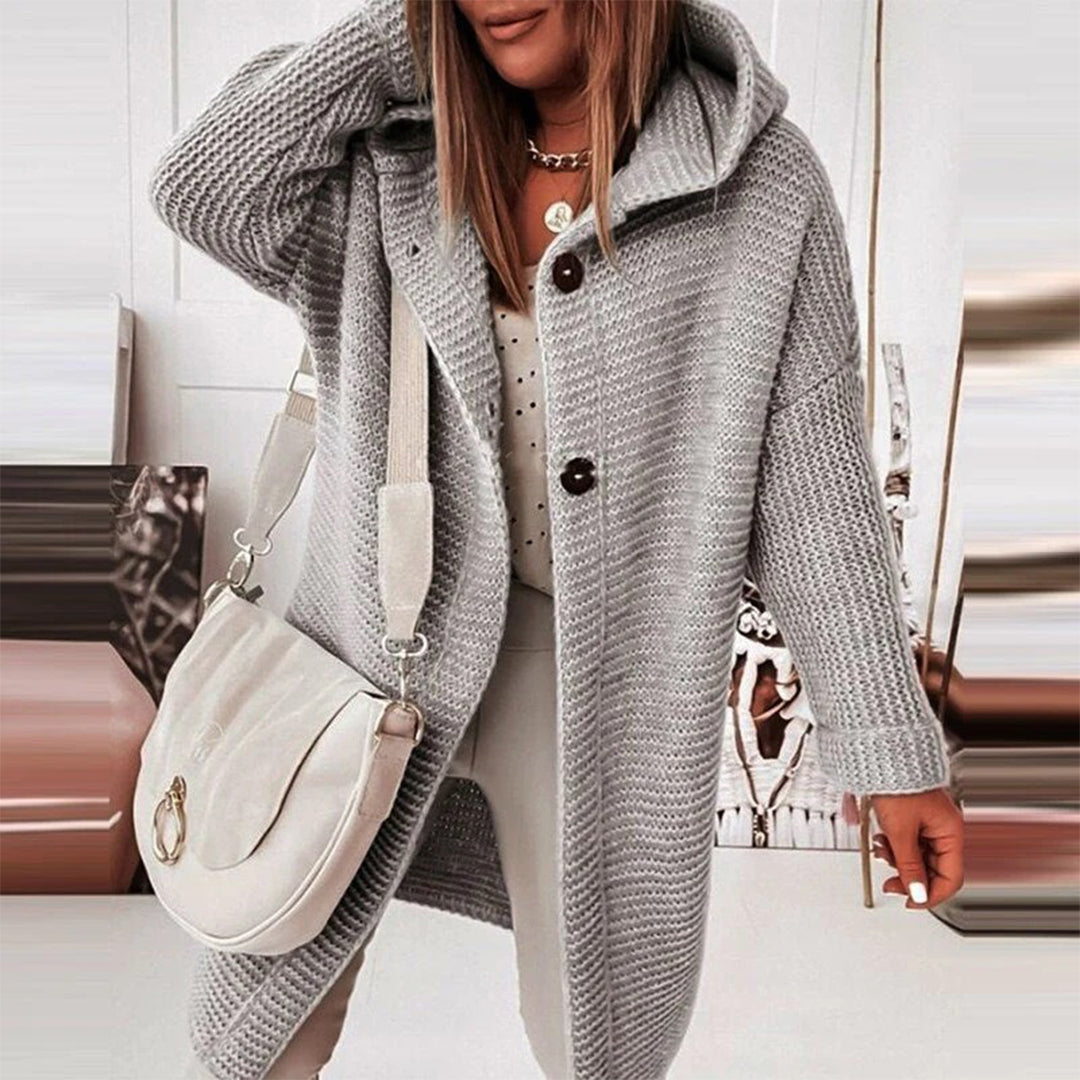 Damen Strickjacke mit Kapuze - Modische Herbstbekleidung-Grau-S-Luzern Mode