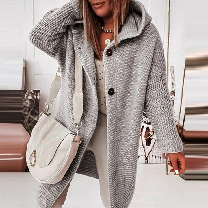 Damen Strickjacke mit Kapuze - Modische Herbstbekleidung-Grau-S-Luzern Mode