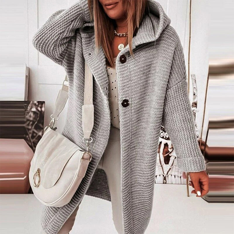 Damen Strickjacke mit Kapuze - Modische Herbstbekleidung-Grau-S-Luzern Mode