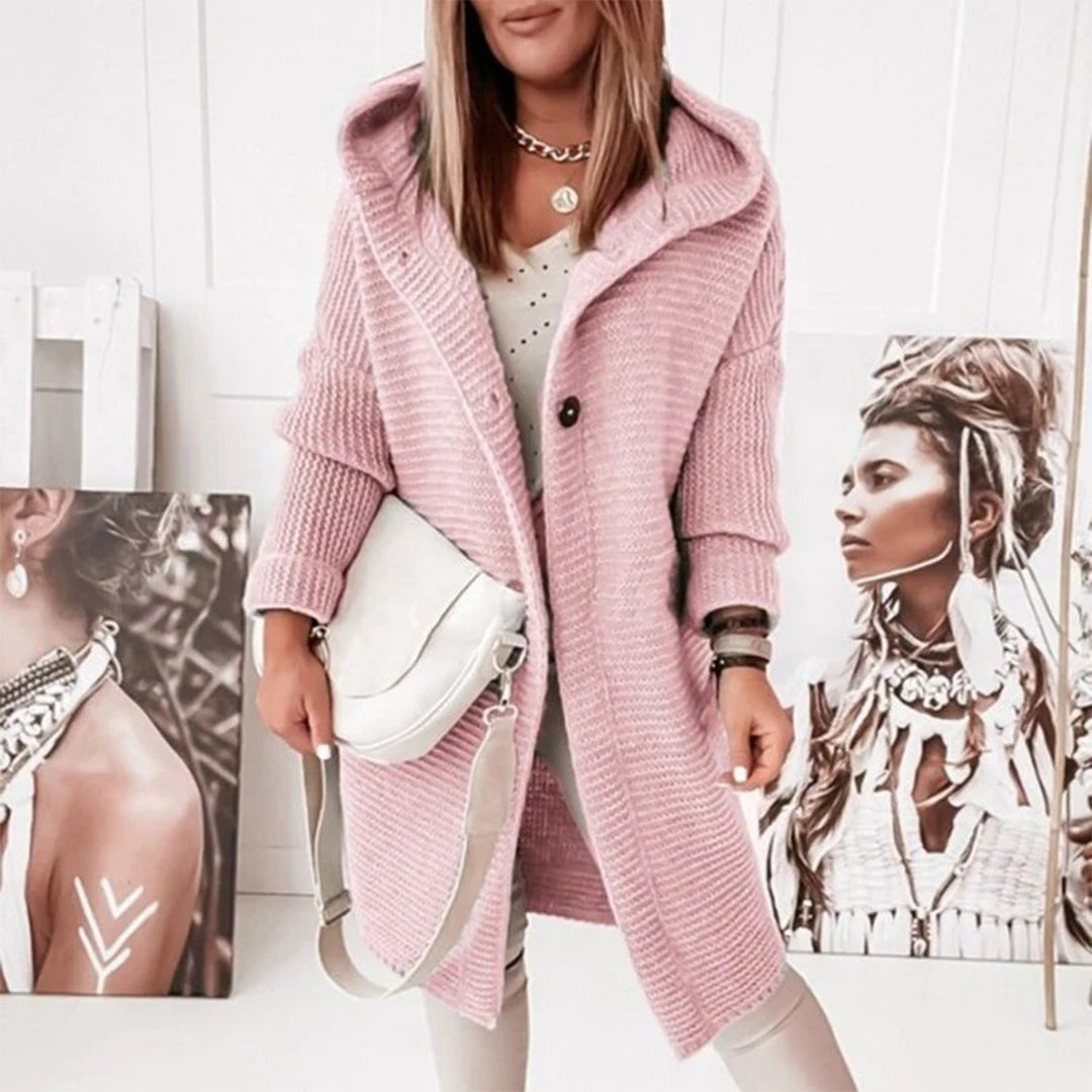 Damen Strickjacke mit Kapuze - Modische Herbstbekleidung-Hellrosa-S-Luzern Mode