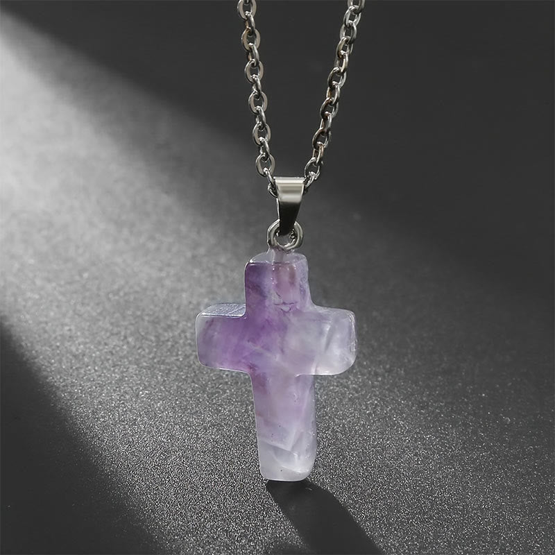 Halskette mit Kreuz | Natürliche Edelsteine | Silber | Stilvoll-Amethyst-Luzern Mode