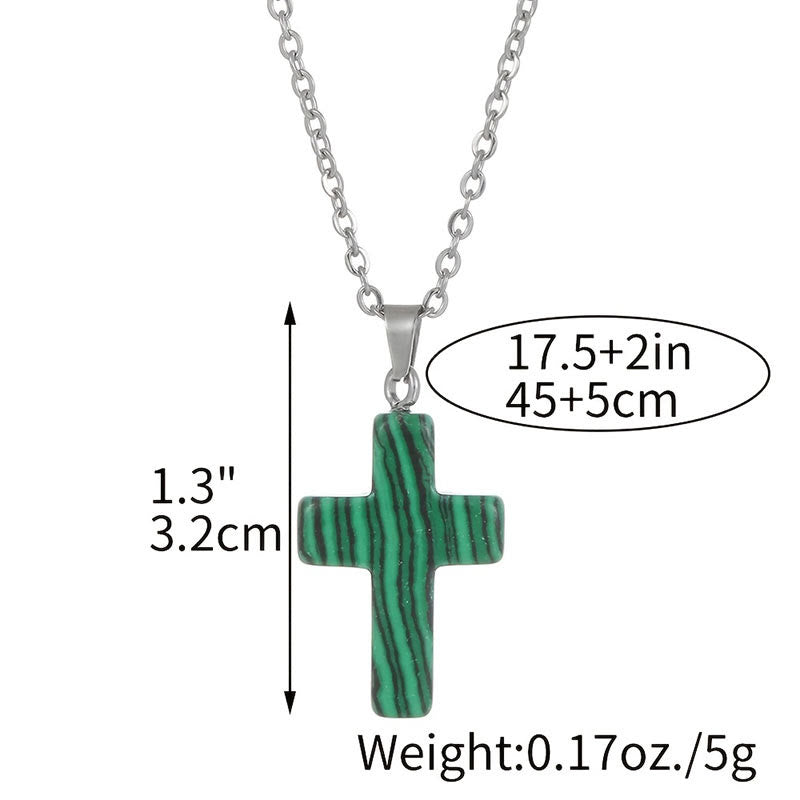 Halskette mit Kreuz | Natürliche Edelsteine | Silber | Stilvoll-Luzern Mode