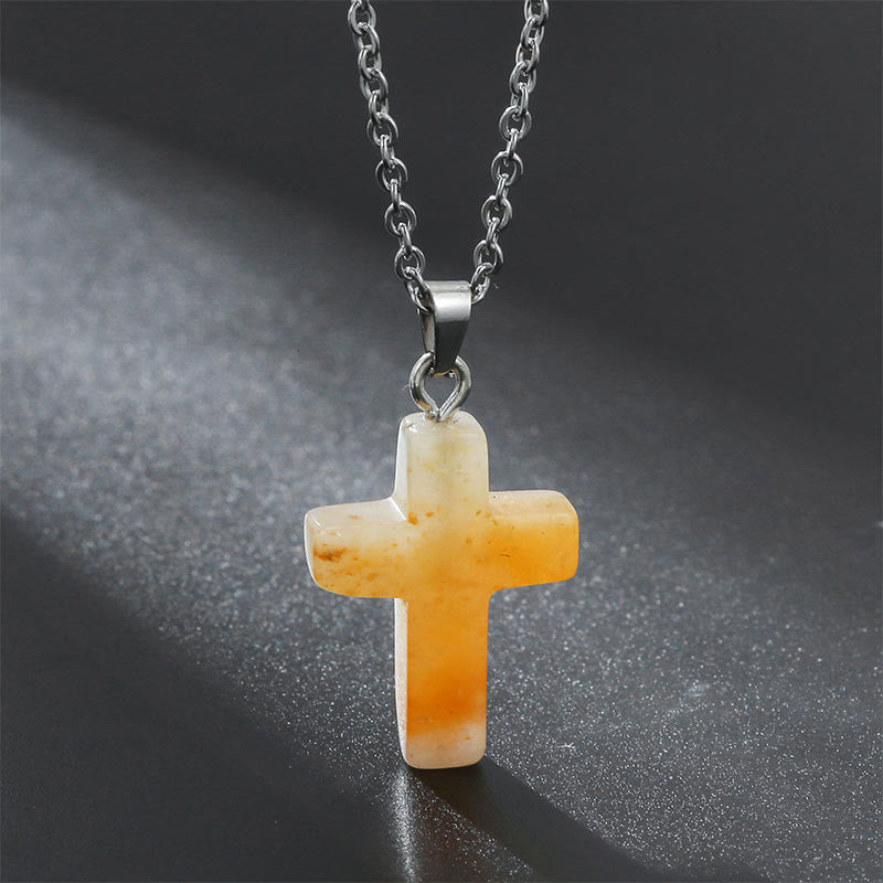 Halskette mit Kreuz | Natürliche Edelsteine | Silber | Stilvoll-Gelber Aventurin-Luzern Mode