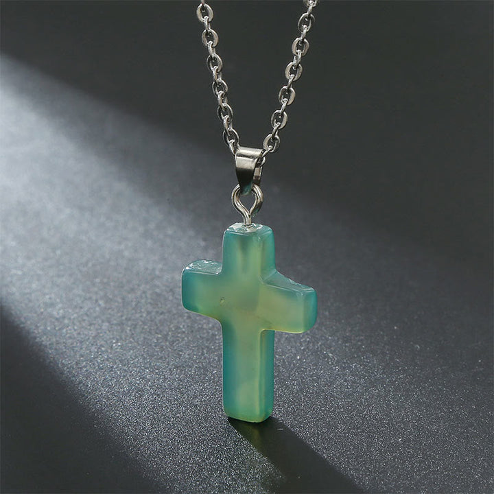 Halskette mit Kreuz | Natürliche Edelsteine | Silber | Stilvoll-Grüner Aventurin-Luzern Mode