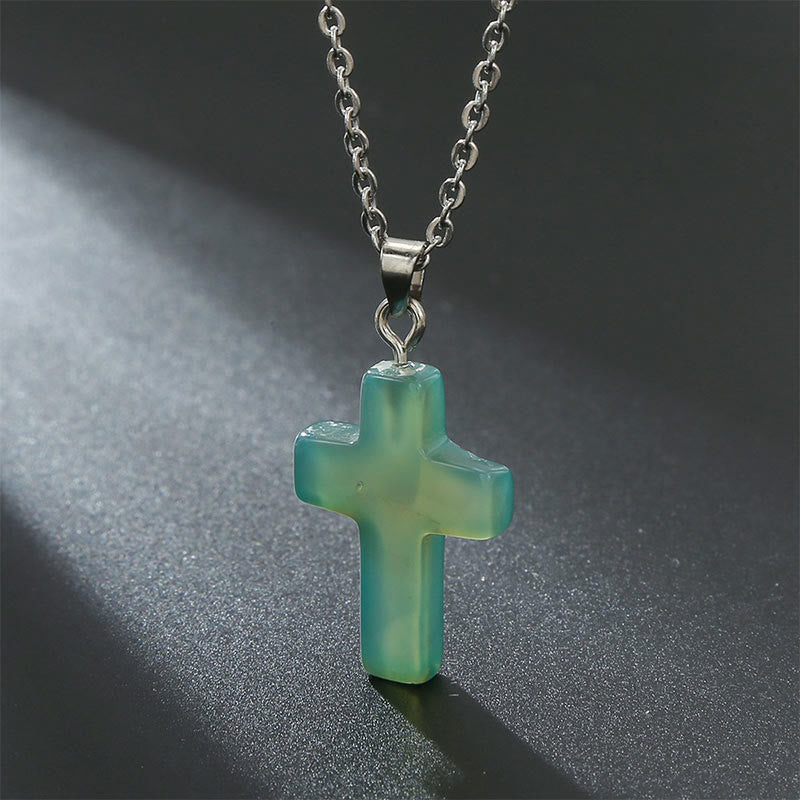 Halskette mit Kreuz | Natürliche Edelsteine | Silber | Stilvoll-Grüner Aventurin-Luzern Mode