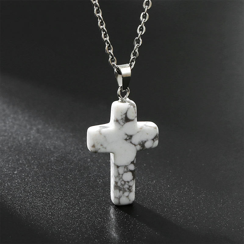 Halskette mit Kreuz | Natürliche Edelsteine | Silber | Stilvoll-Howlith-Luzern Mode