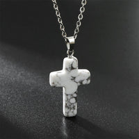 Halskette mit Kreuz | Natürliche Edelsteine | Silber | Stilvoll-Howlith-Luzern Mode