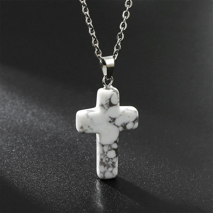 Halskette mit Kreuz | Natürliche Edelsteine | Silber | Stilvoll-Howlith-Luzern Mode