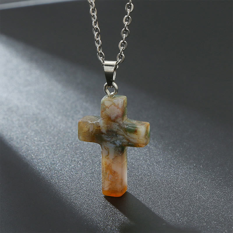 Halskette mit Kreuz | Natürliche Edelsteine | Silber | Stilvoll-Indischer Achat-Luzern Mode