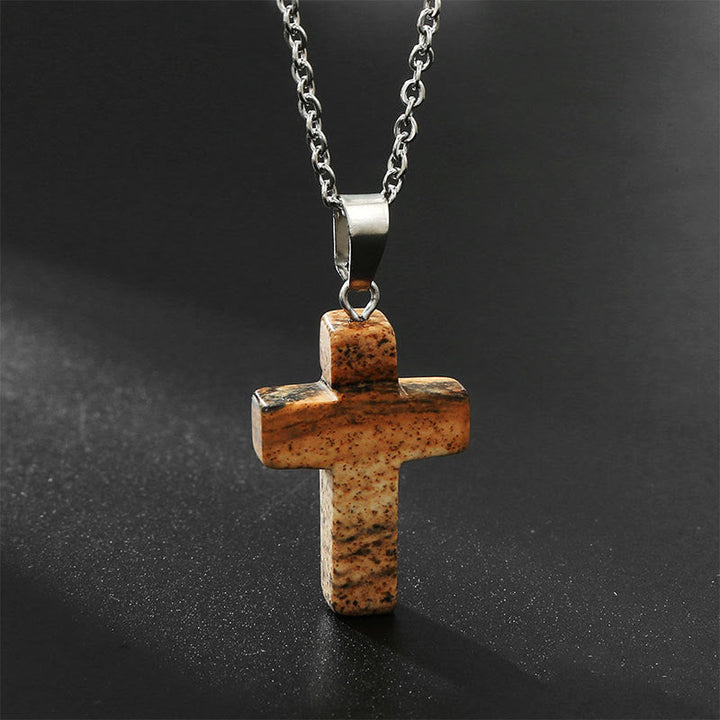 Halskette mit Kreuz | Natürliche Edelsteine | Silber | Stilvoll-Jade-Luzern Mode
