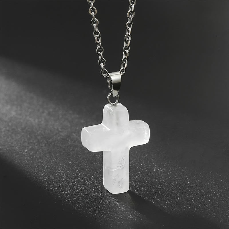 Halskette mit Kreuz | Natürliche Edelsteine | Silber | Stilvoll-Klarer Kristall-Luzern Mode