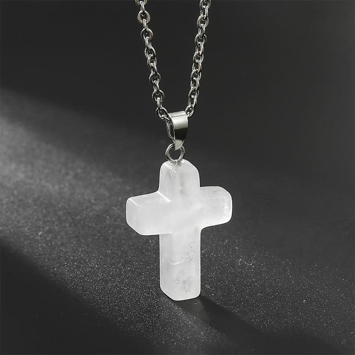 Halskette mit Kreuz | Natürliche Edelsteine | Silber | Stilvoll-Klarer Kristall-Luzern Mode