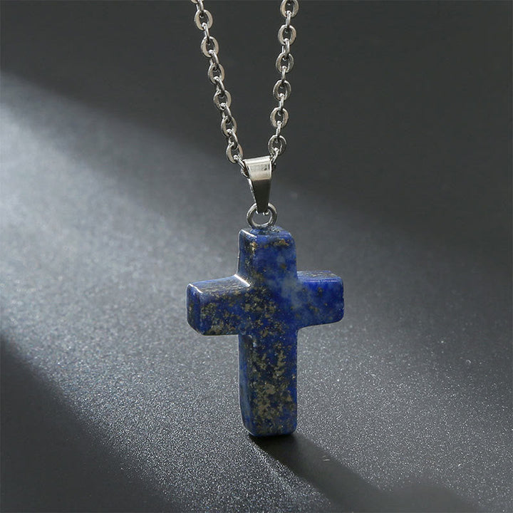 Halskette mit Kreuz | Natürliche Edelsteine | Silber | Stilvoll-Lapislazuli-Luzern Mode