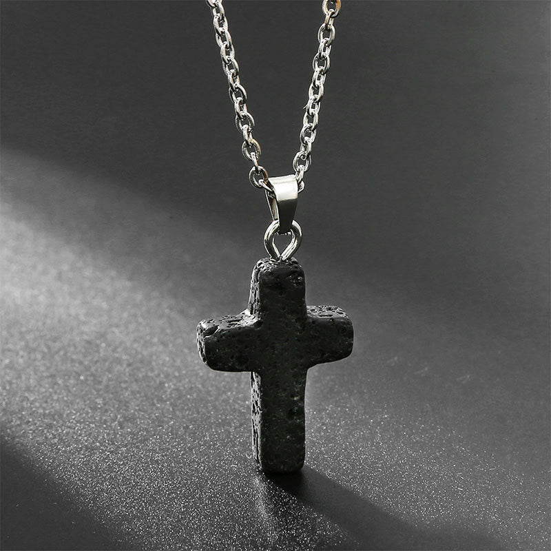 Halskette mit Kreuz | Natürliche Edelsteine | Silber | Stilvoll-Lavastein-Luzern Mode