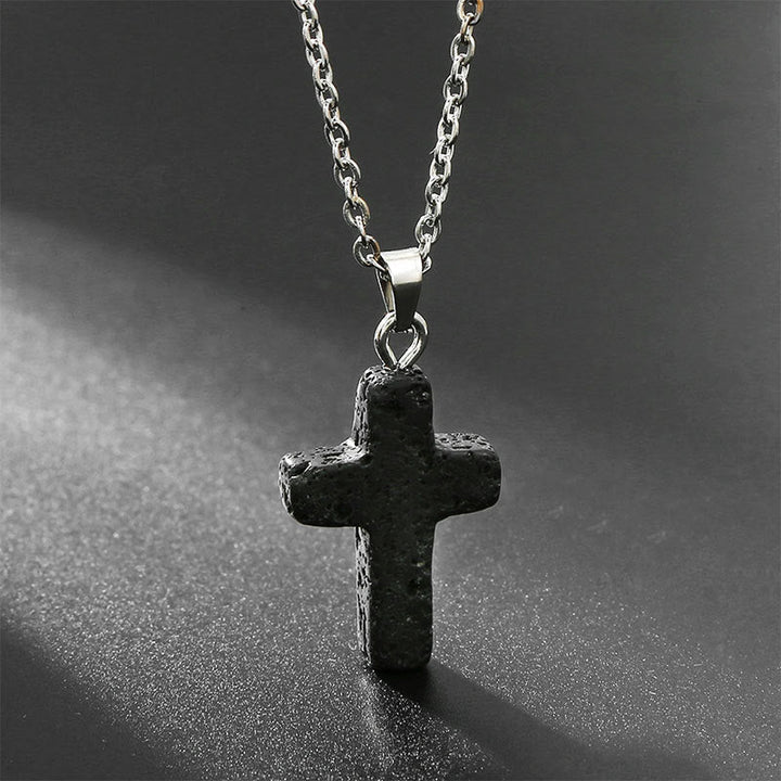 Halskette mit Kreuz | Natürliche Edelsteine | Silber | Stilvoll-Lavastein-Luzern Mode