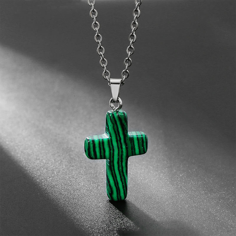 Halskette mit Kreuz | Natürliche Edelsteine | Silber | Stilvoll-Malachit-Luzern Mode