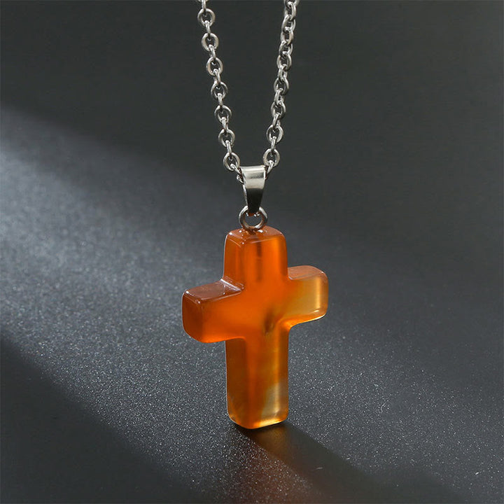 Halskette mit Kreuz | Natürliche Edelsteine | Silber | Stilvoll-Roter Achat-Luzern Mode