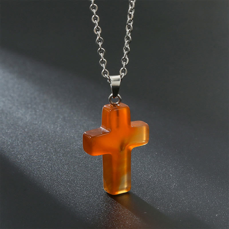 Halskette mit Kreuz | Natürliche Edelsteine | Silber | Stilvoll-Roter Achat-Luzern Mode