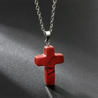 Halskette mit Kreuz | Natürliche Edelsteine | Silber | Stilvoll-Roter Jaspis-Luzern Mode