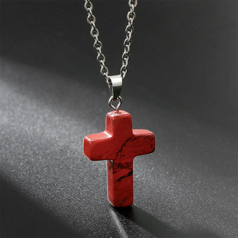 Halskette mit Kreuz | Natürliche Edelsteine | Silber | Stilvoll-Roter Jaspis-Luzern Mode