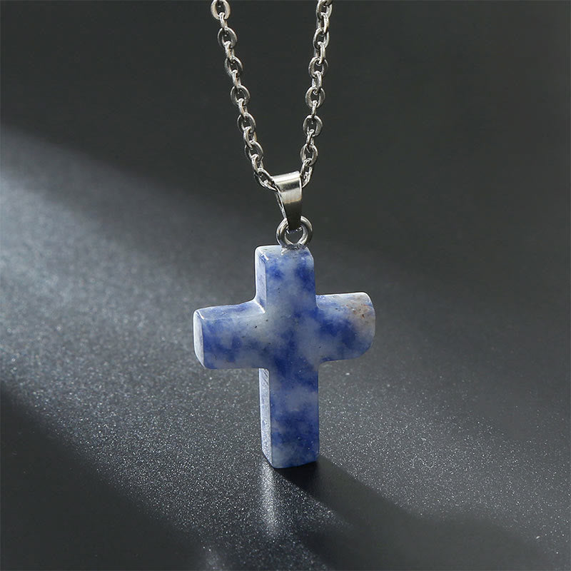 Halskette mit Kreuz | Natürliche Edelsteine | Silber | Stilvoll-Sodalith-Luzern Mode