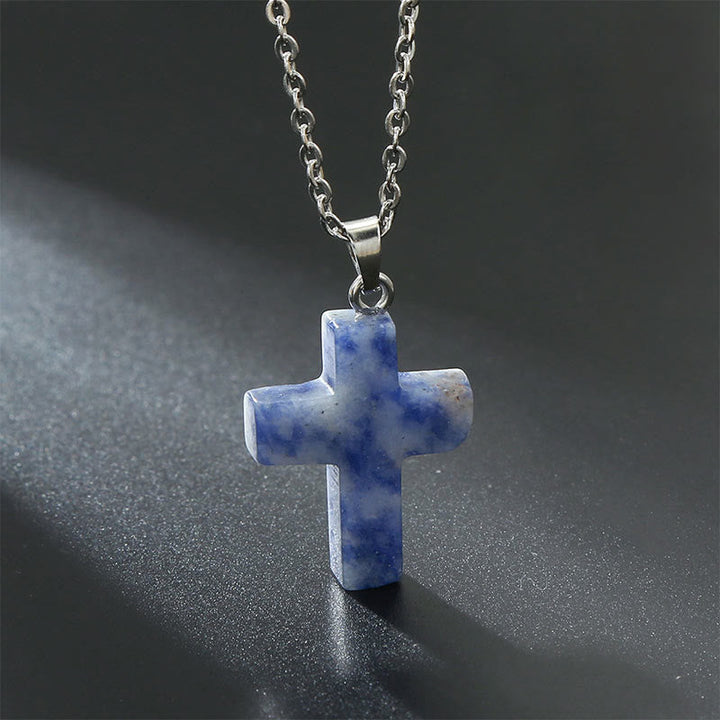 Halskette mit Kreuz | Natürliche Edelsteine | Silber | Stilvoll-Sodalith-Luzern Mode