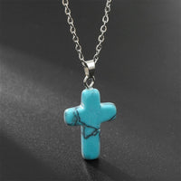 Halskette mit Kreuz | Natürliche Edelsteine | Silber | Stilvoll-Türkis-Luzern Mode