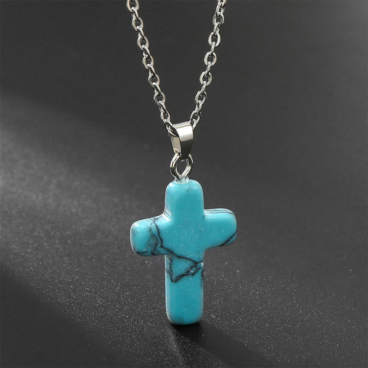 Halskette mit Kreuz | Natürliche Edelsteine | Silber | Stilvoll-Türkis-Luzern Mode