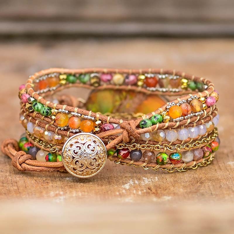 Edelstein-Wickelarmband | Natürlich Hamsa Stilvoll Handgefertigt Boho-Luzern Mode