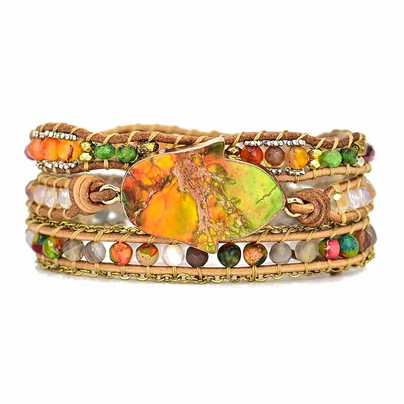 Edelstein-Wickelarmband | Natürlich Hamsa Stilvoll Handgefertigt Boho-Luzern Mode