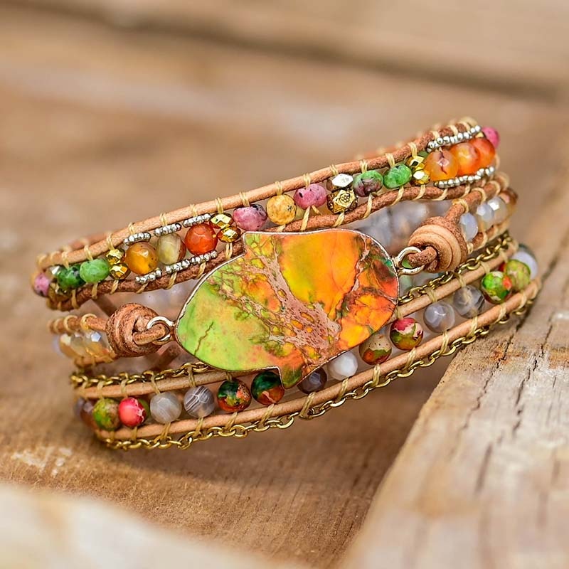 Edelstein-Wickelarmband | Natürlich Hamsa Stilvoll Handgefertigt Boho-Luzern Mode